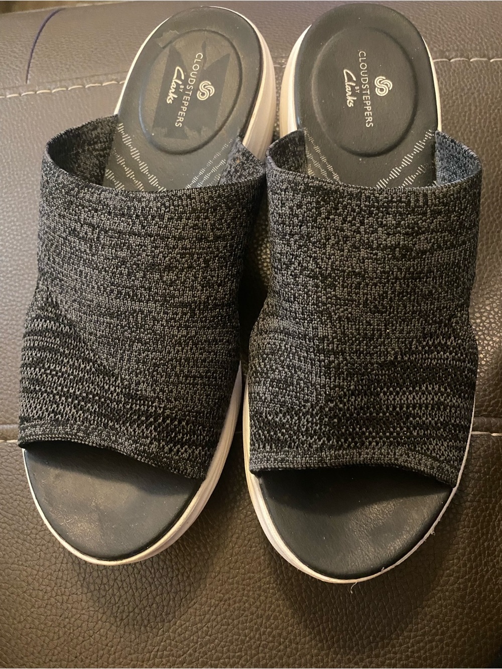 Clarks Cloudsteppers Charcoal Knit Slide Mules